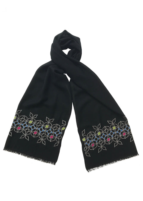 Multi print embroidered border scarf
